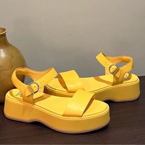 Sorel Yellow Platform Ankle-Strap Sandals